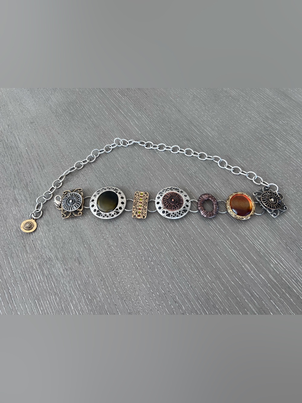 Vintage-Inspired Multi-Tone Round Link Belt  - Brown & Silver
